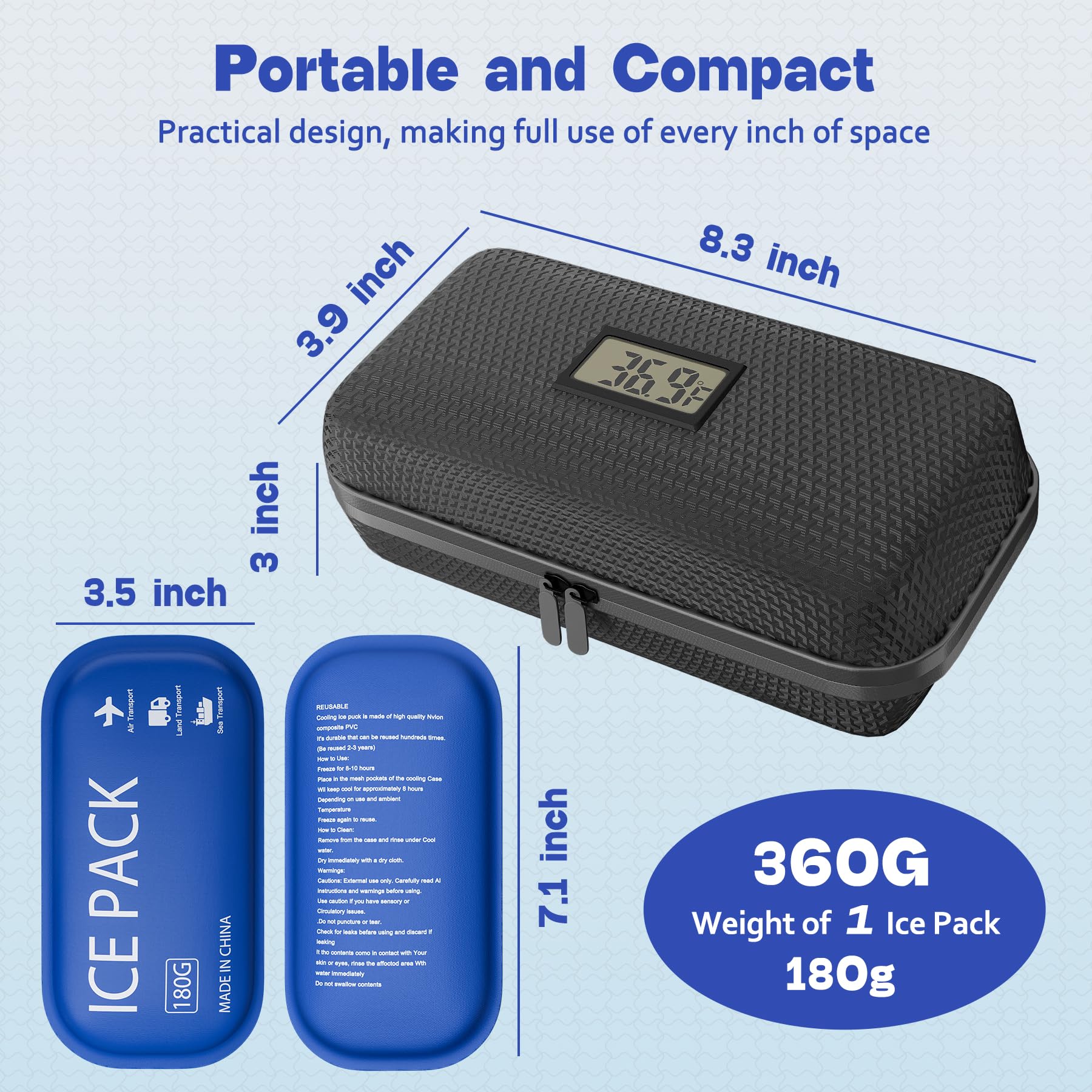 Ylemnf insulin cooler case with ice packs for extended cooling on trips