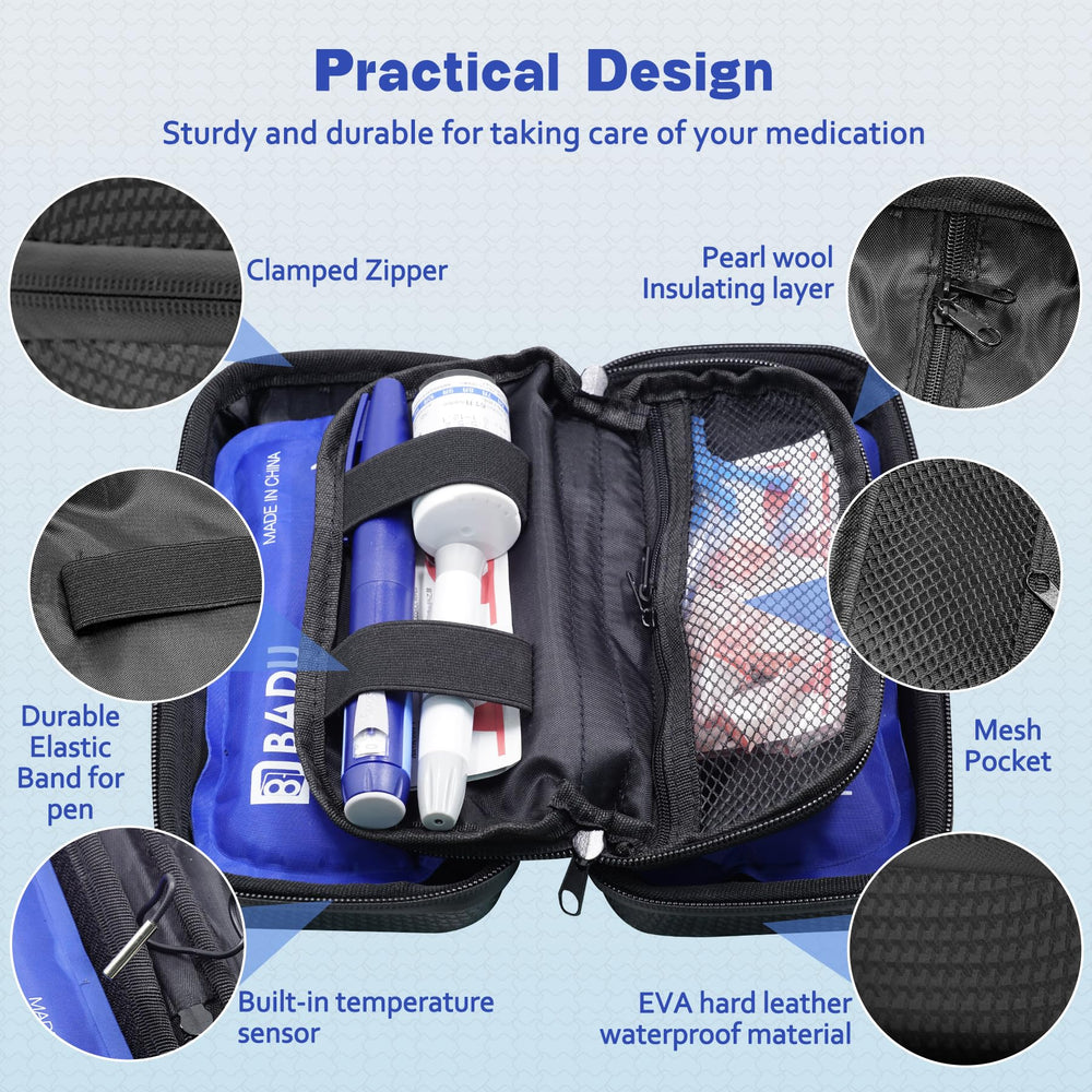 Ylemnf insulin cooler interior reveals durable EVA shell and organized compartments.