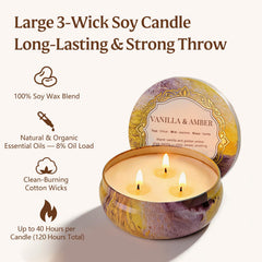 YMing 3-pack large 3-wick tin candles Cashmere Cedar for sophisticated cedarwood notes.