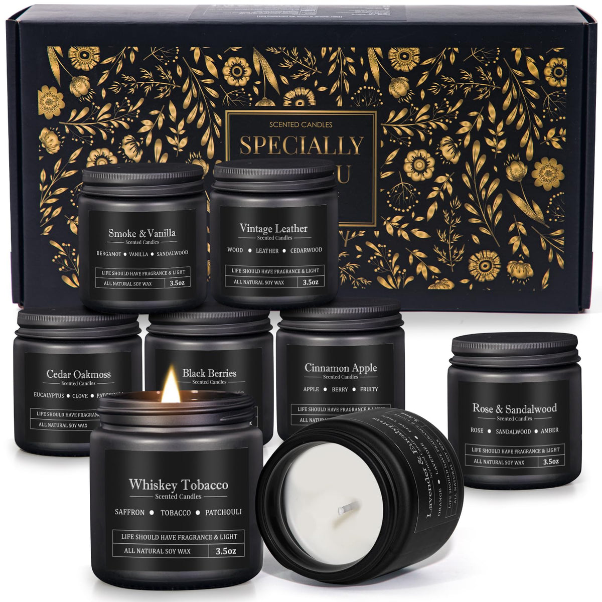 YMing 8-pack candles with smoky-woody scents for refined masculine aroma at home.