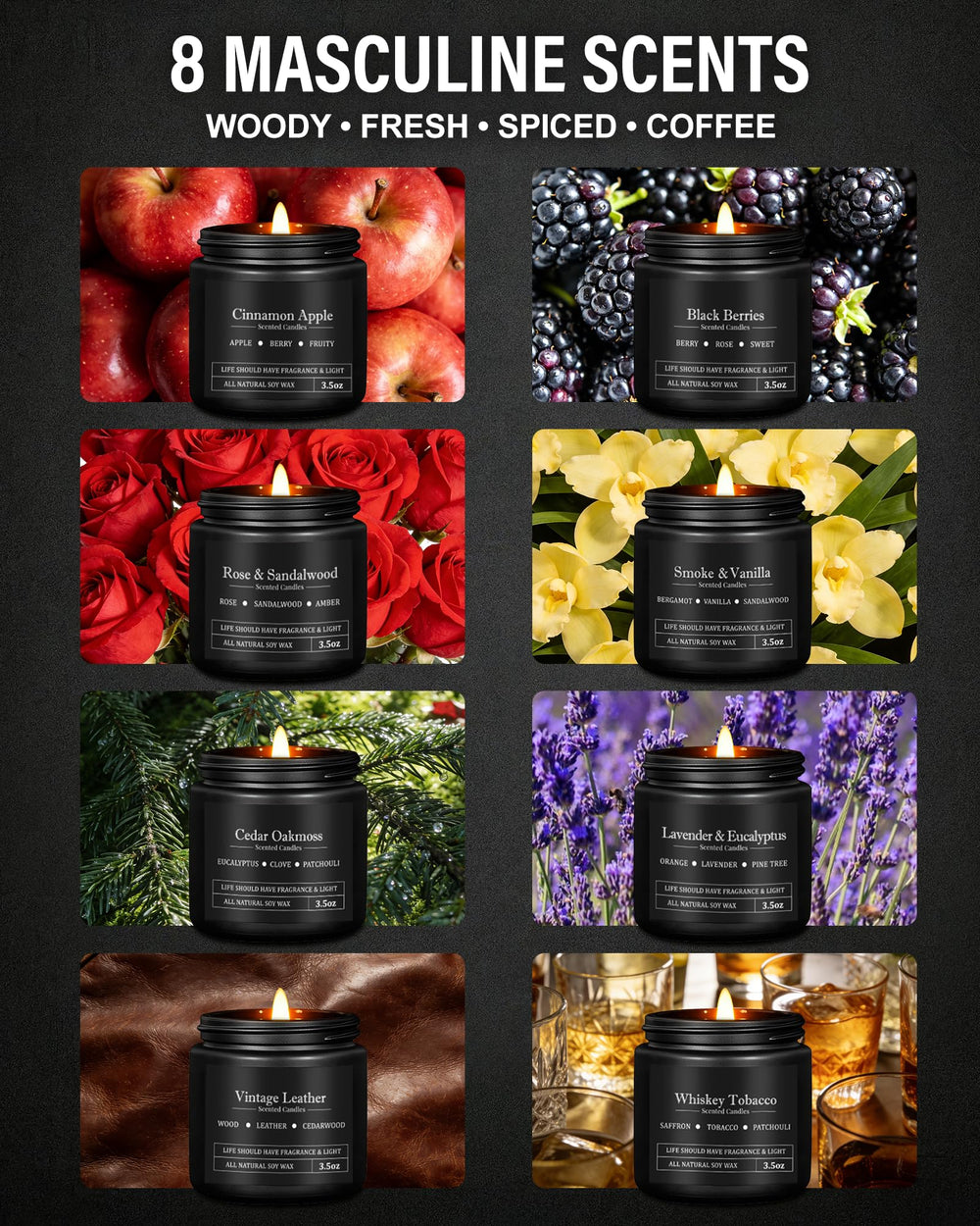 YMing masculine candle set, front box view, ideal for gifting.