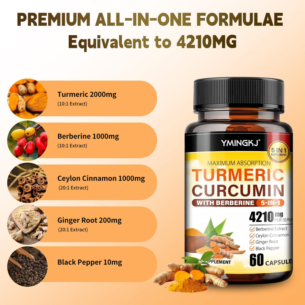 YMINGKJ turmeric-curcumin with black pepper highlights enhanced absorption for daily use.