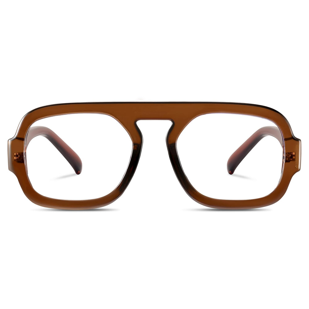 YMRFW Aviator blue light glasses front view showing frame style and coverage