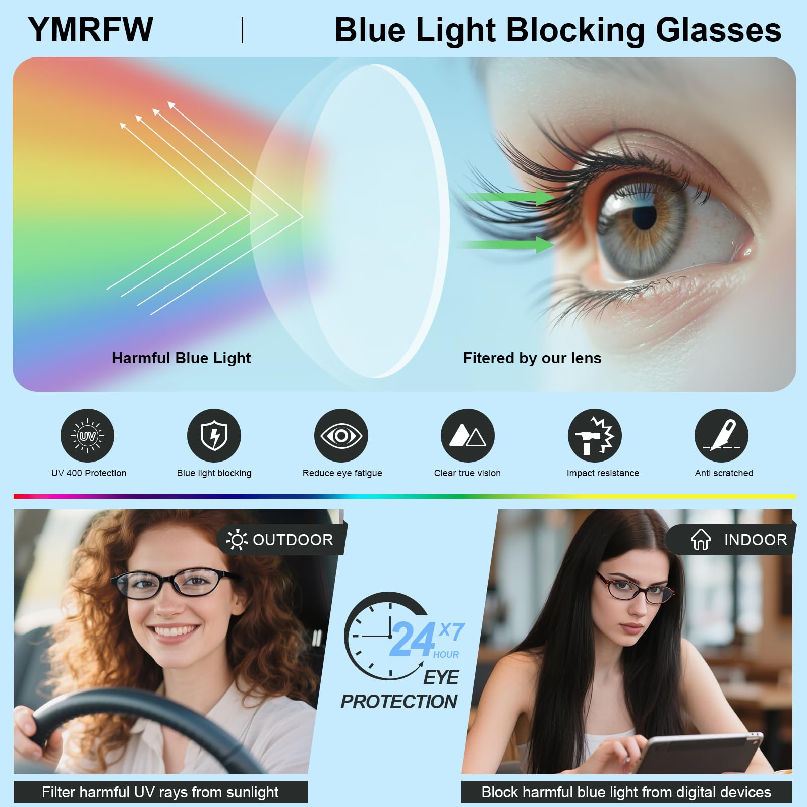 YMRFW glasses arrive with box, bag, cloth, and cleaning tools for easy care.