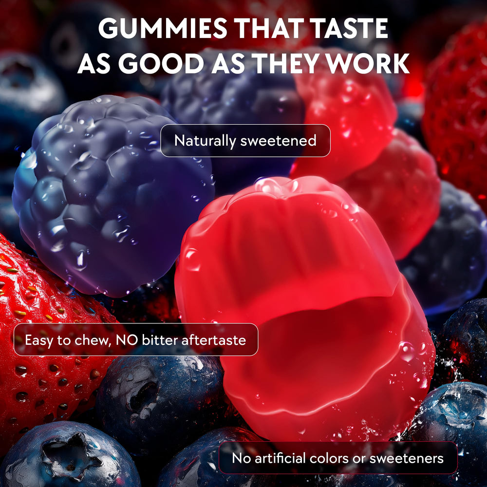Gummies on a kitchen counter portraying clean plant-based wellness.