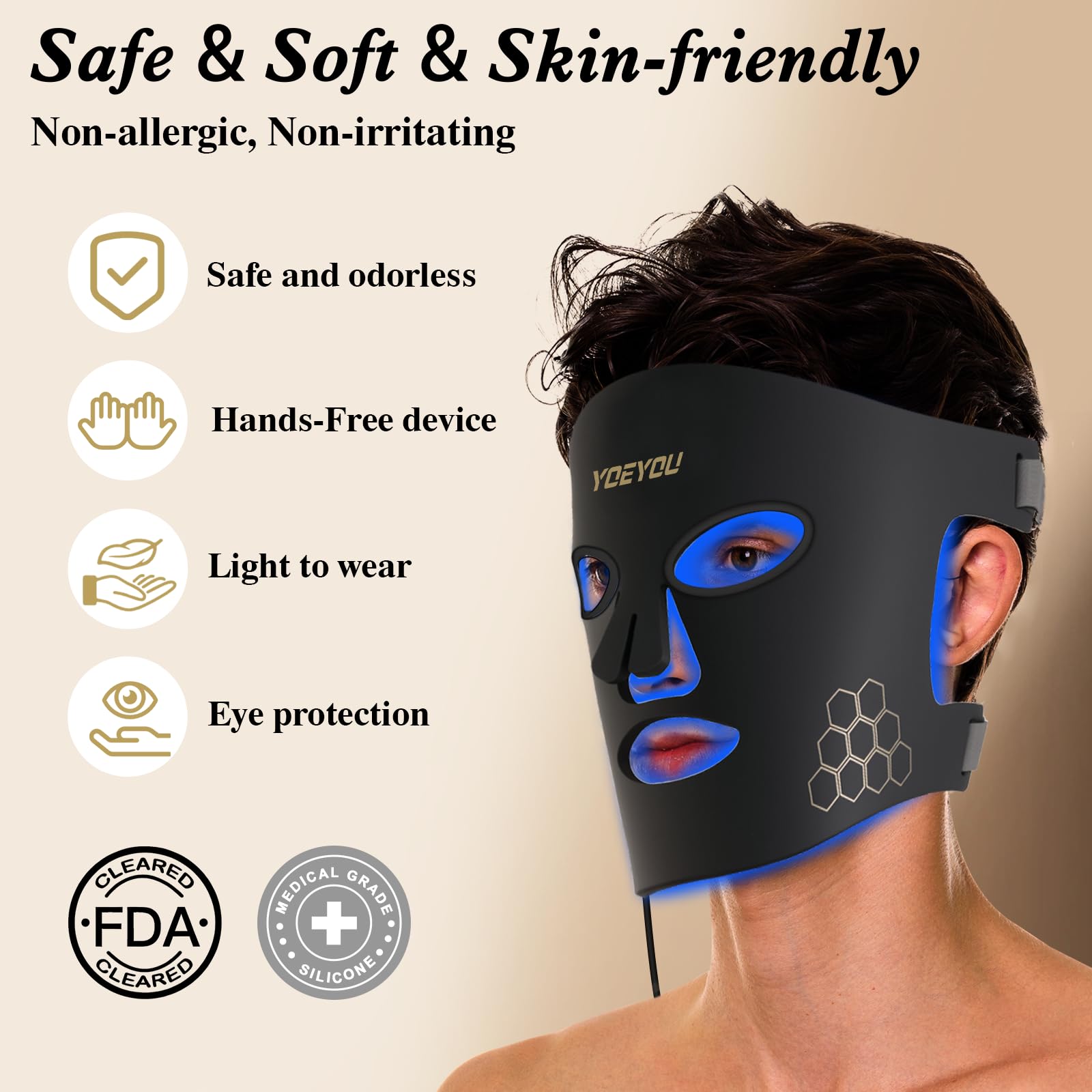 660nm red light coverage provides even facial treatment across features.