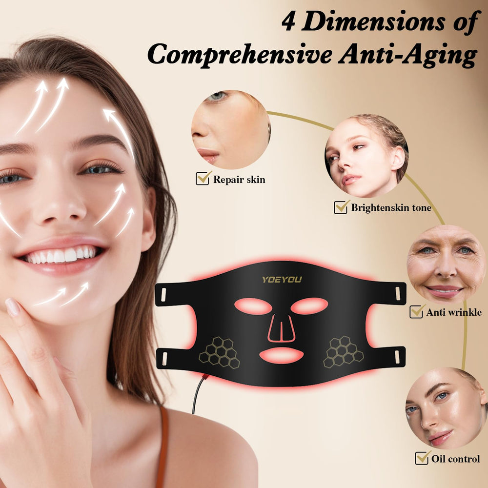 Wearing the YOEYOU LED mask shows comfortable fit and precise light delivery.