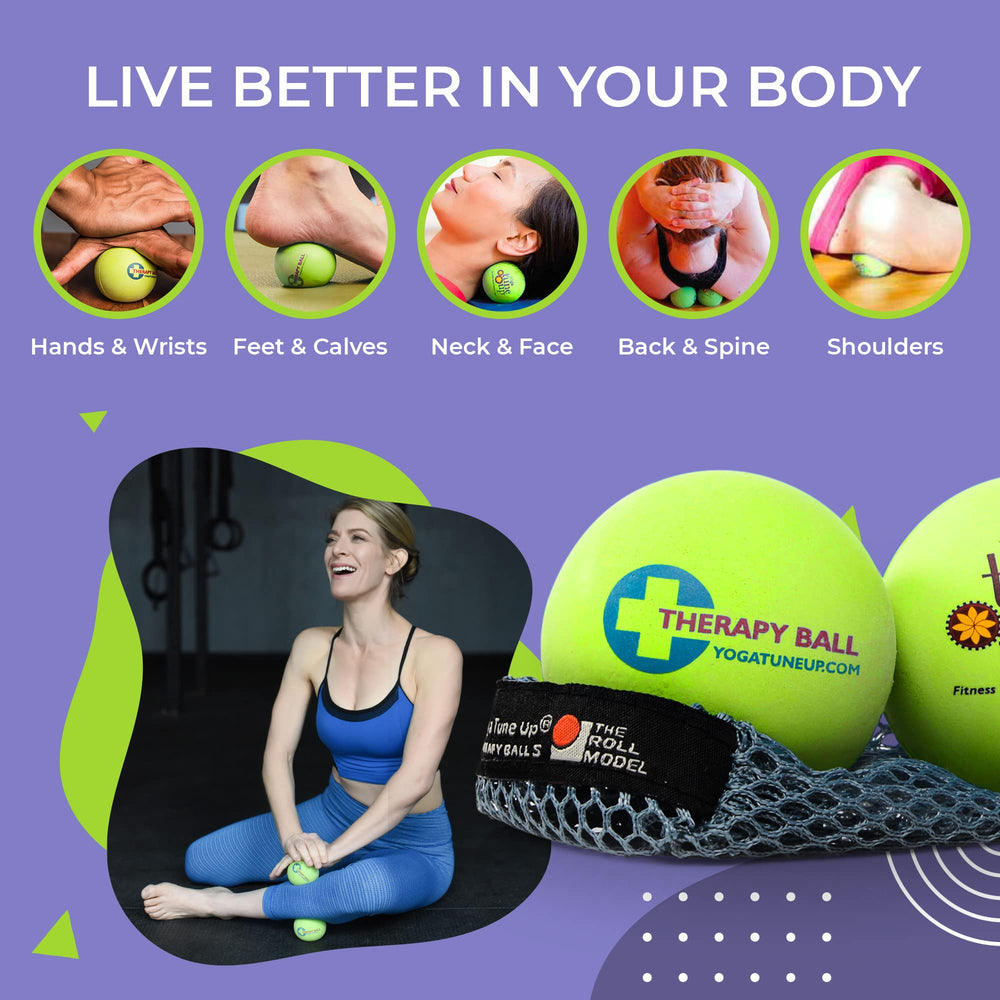 Therapy balls placed along the back to illustrate deep release and alignment