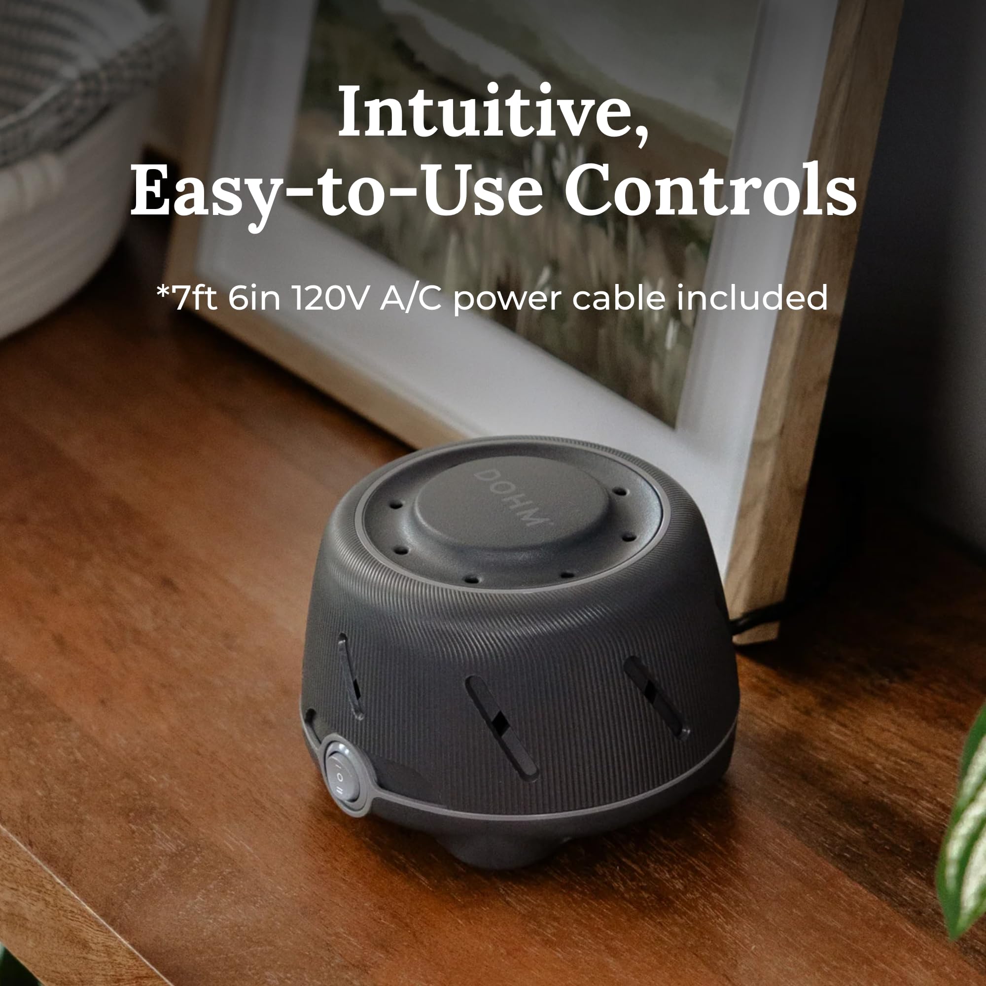 Yogasleep Dohm Charcoal dual-speed dial on/off switch close-up