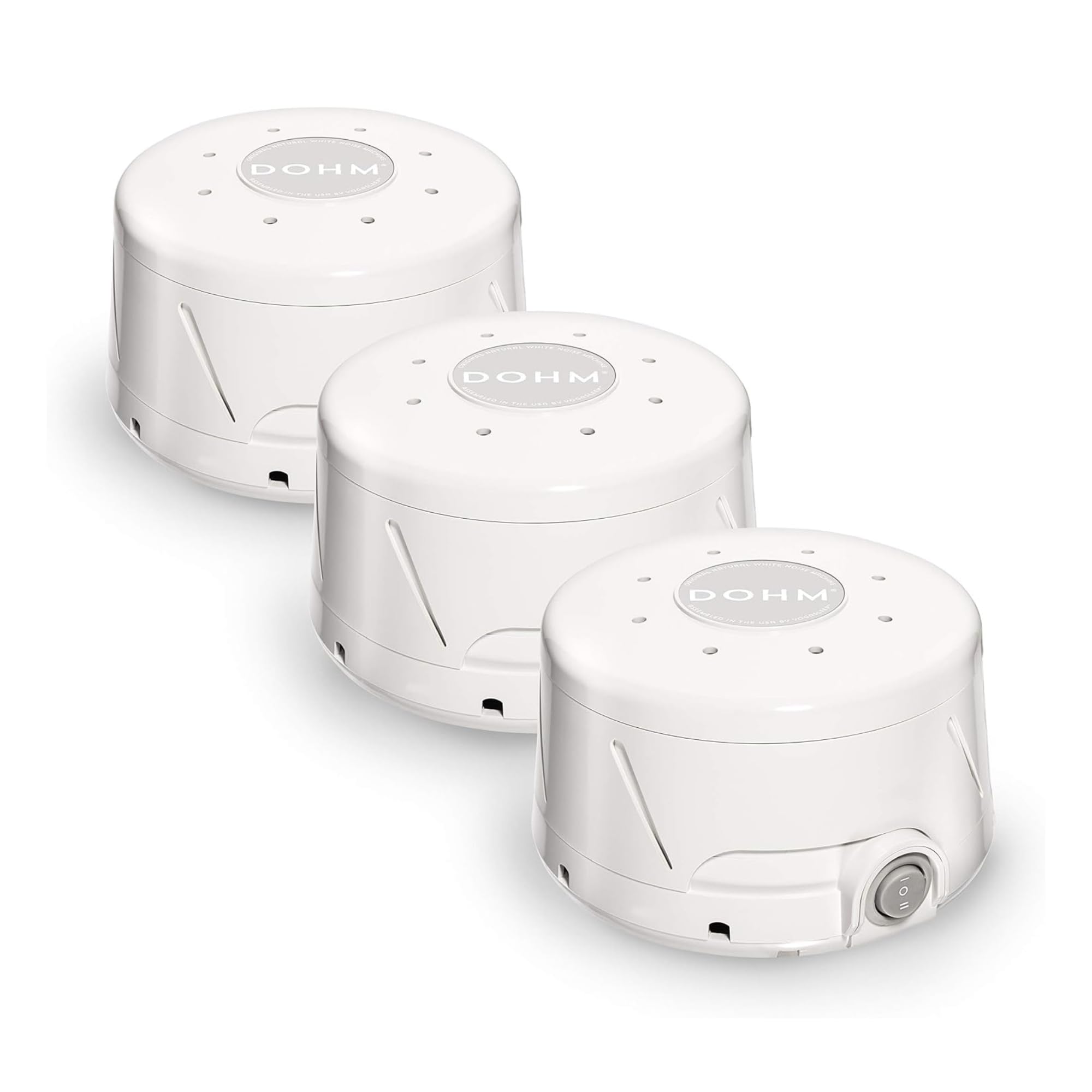 Yogasleep Dohm Classic 3-pack box showing three original white noise machines for calm spaces