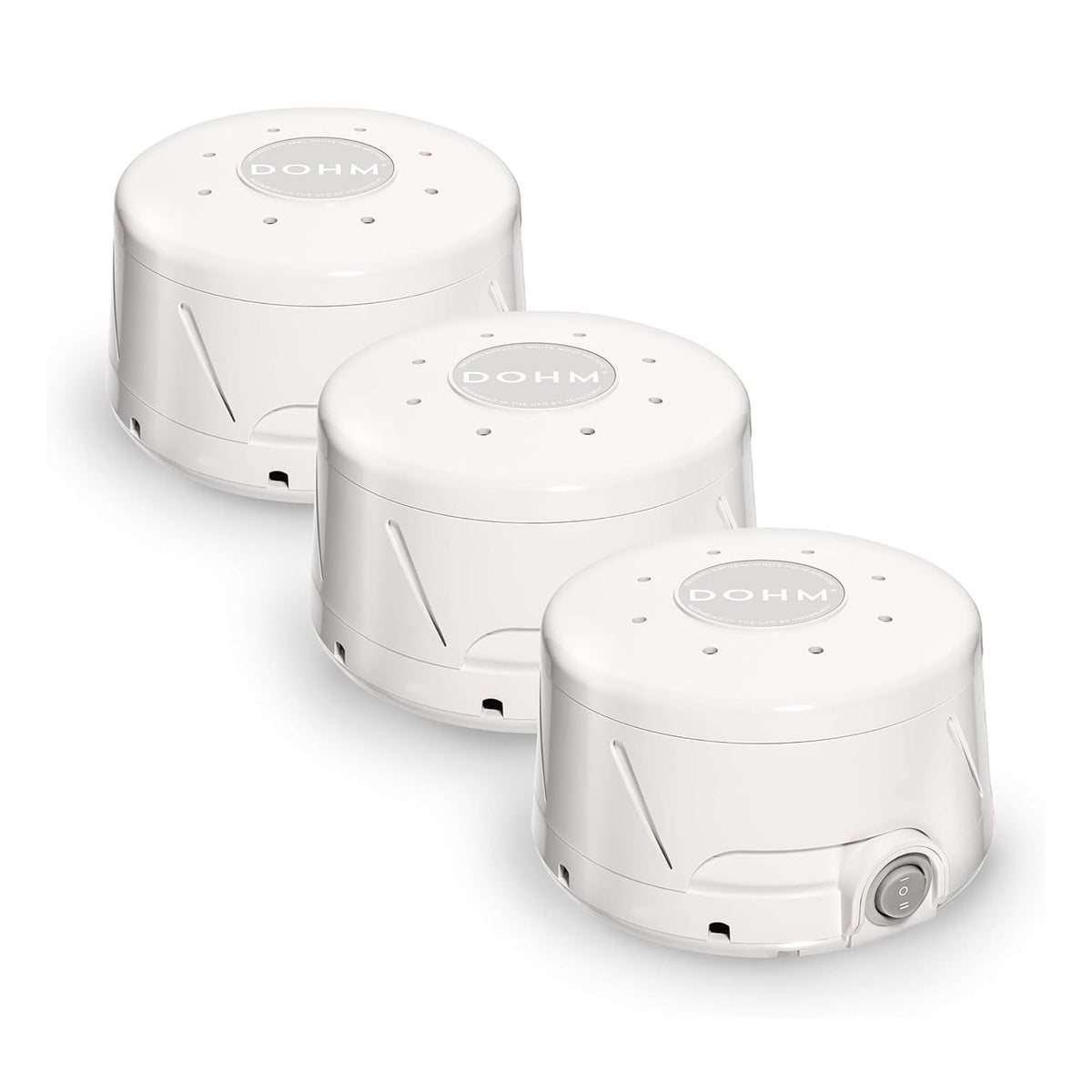 Yogasleep Dohm Classic 3-pack box showing three original white noise machines for calm spaces