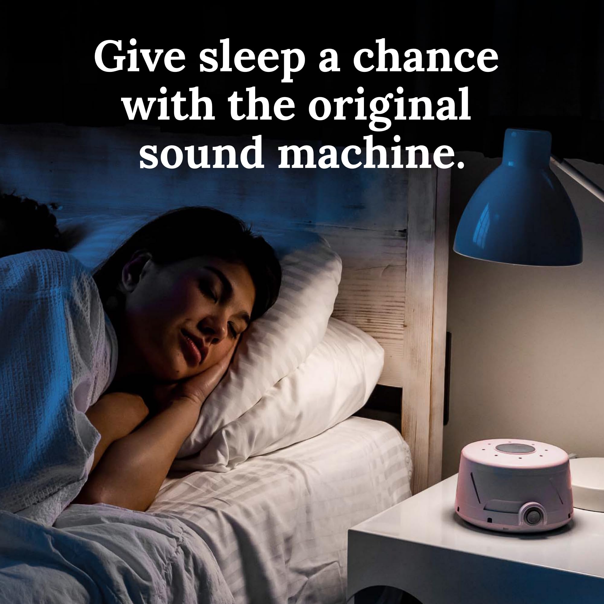 Yogasleep Dohm Classic Pink in a bedroom setting for privacy and rest
