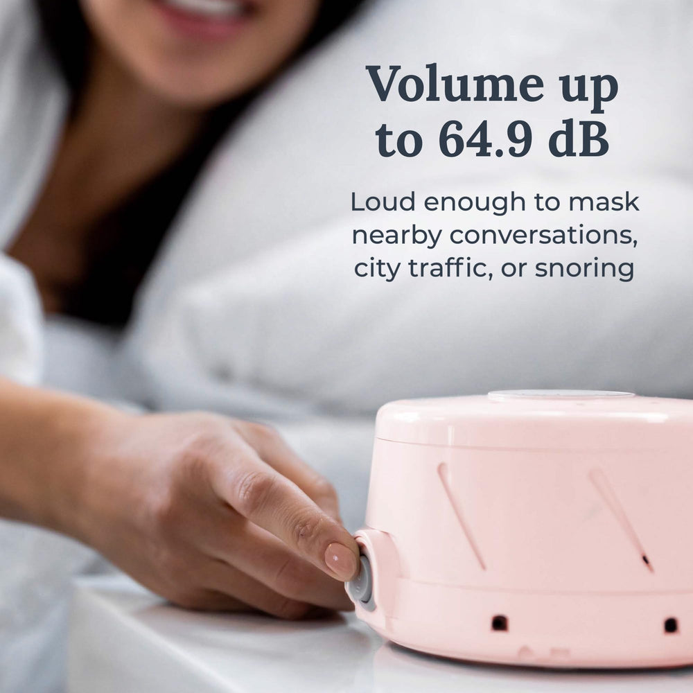 Yogasleep Dohm Classic Pink cable connected for easy plug-and-play use
