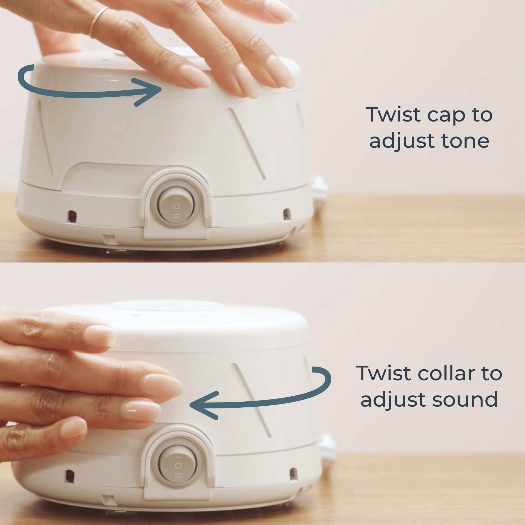 Yogasleep Dohm Classic Tan on nightstand for quiet, focused evenings