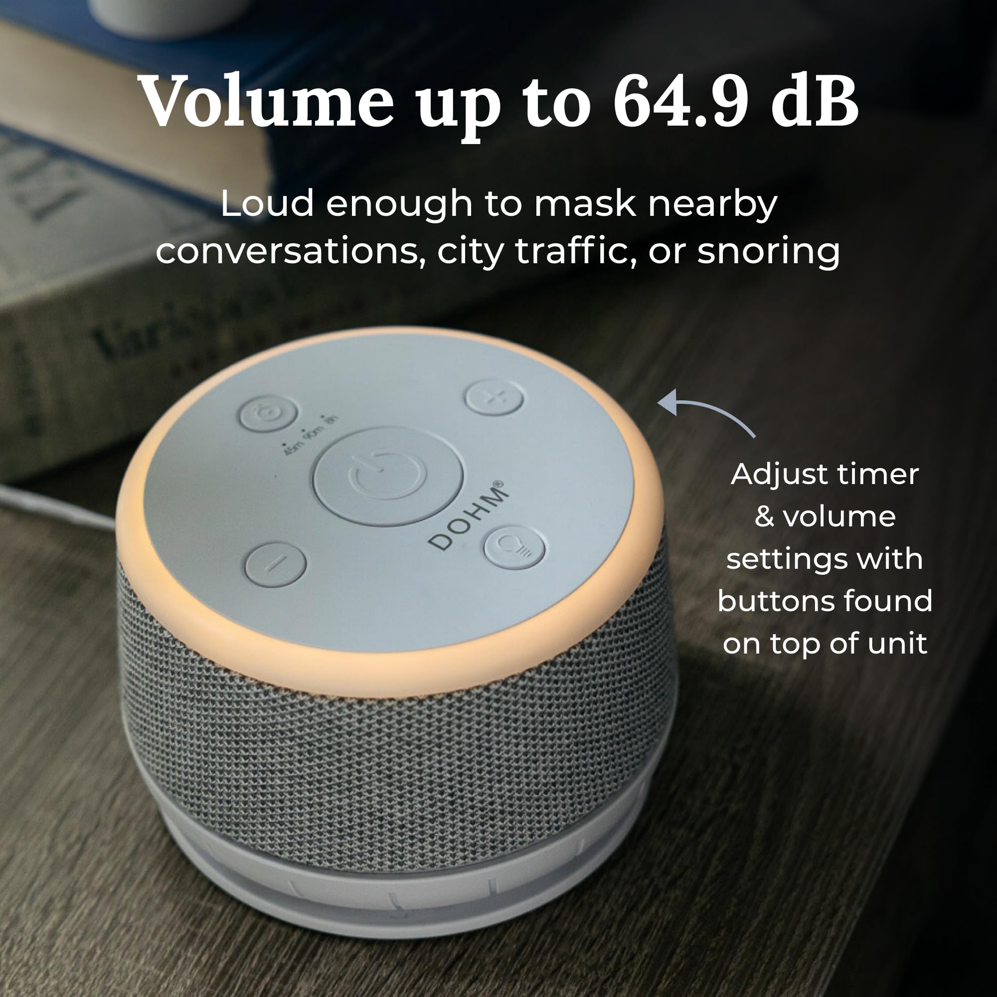 Front view of Yogasleep Dohm Nova with simple, accessible controls