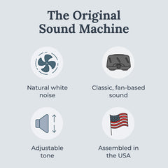 Yogasleep Dohm Uno on a nightstand enhances sleep with gentle ambient sound.