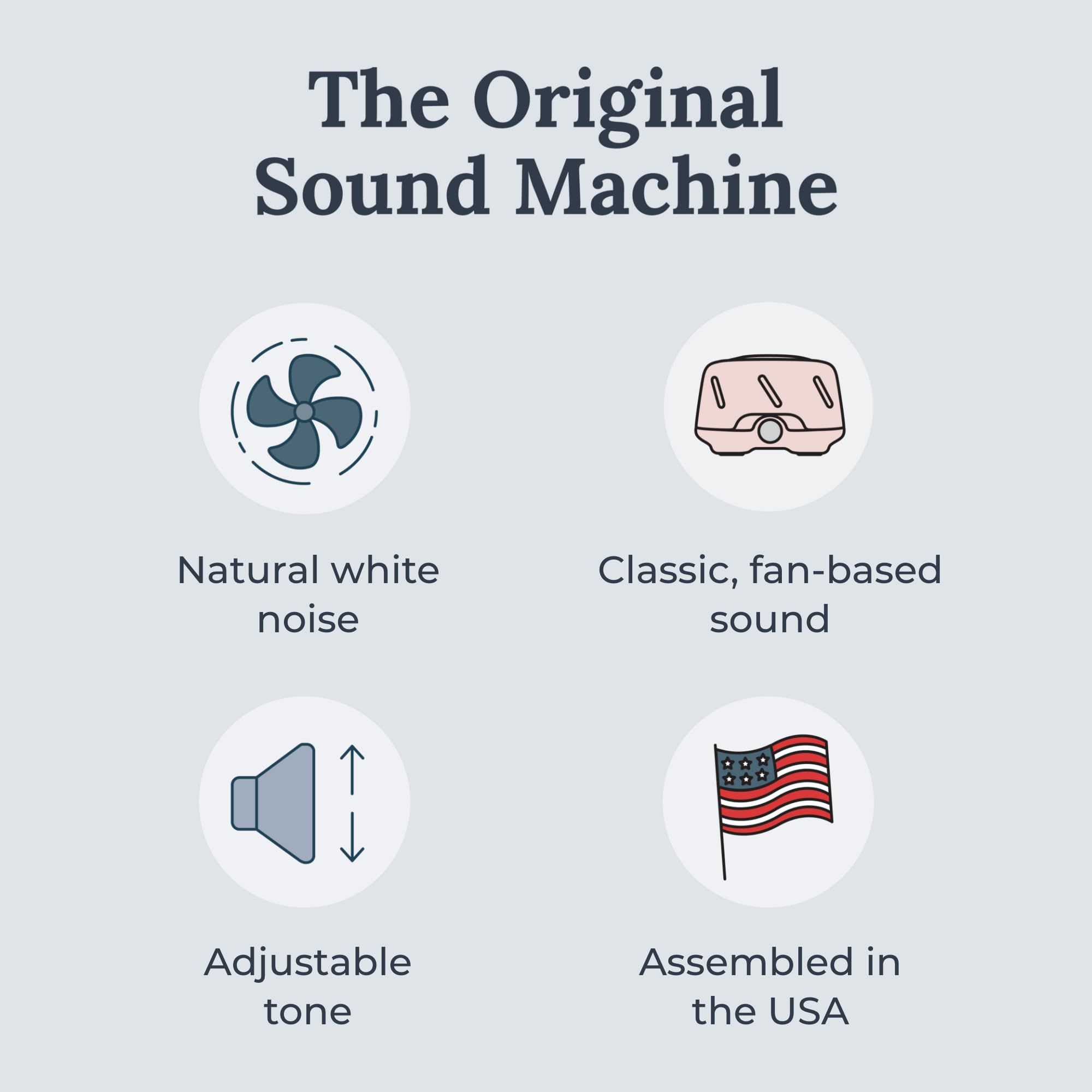 Yogasleep Dohm Uno real fan mechanism creates natural pink noise for focused work