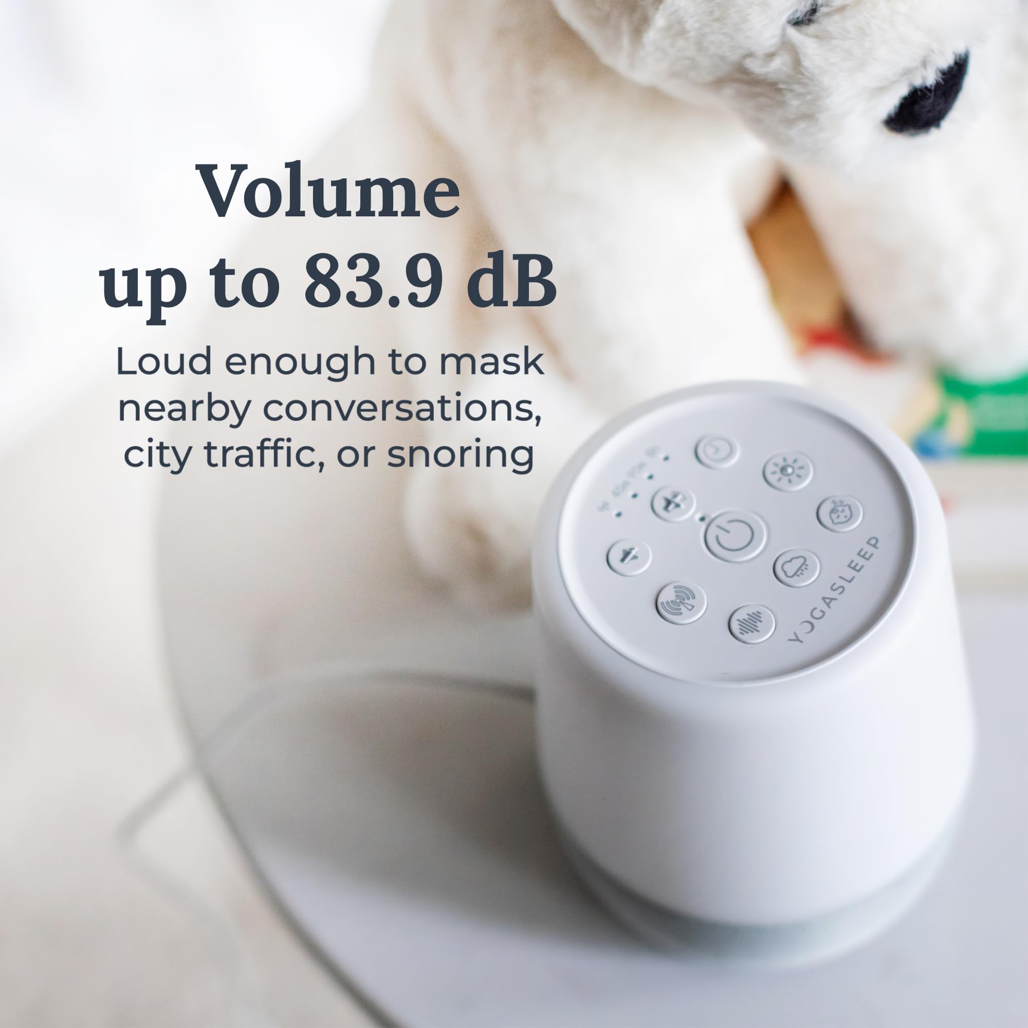 Yogasleep Duet USB-powered design keeps the device ready at bedside.