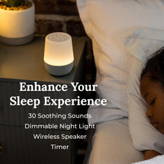 Yogasleep Duet wireless speaker enabling streaming from a smartphone for sleep routines.