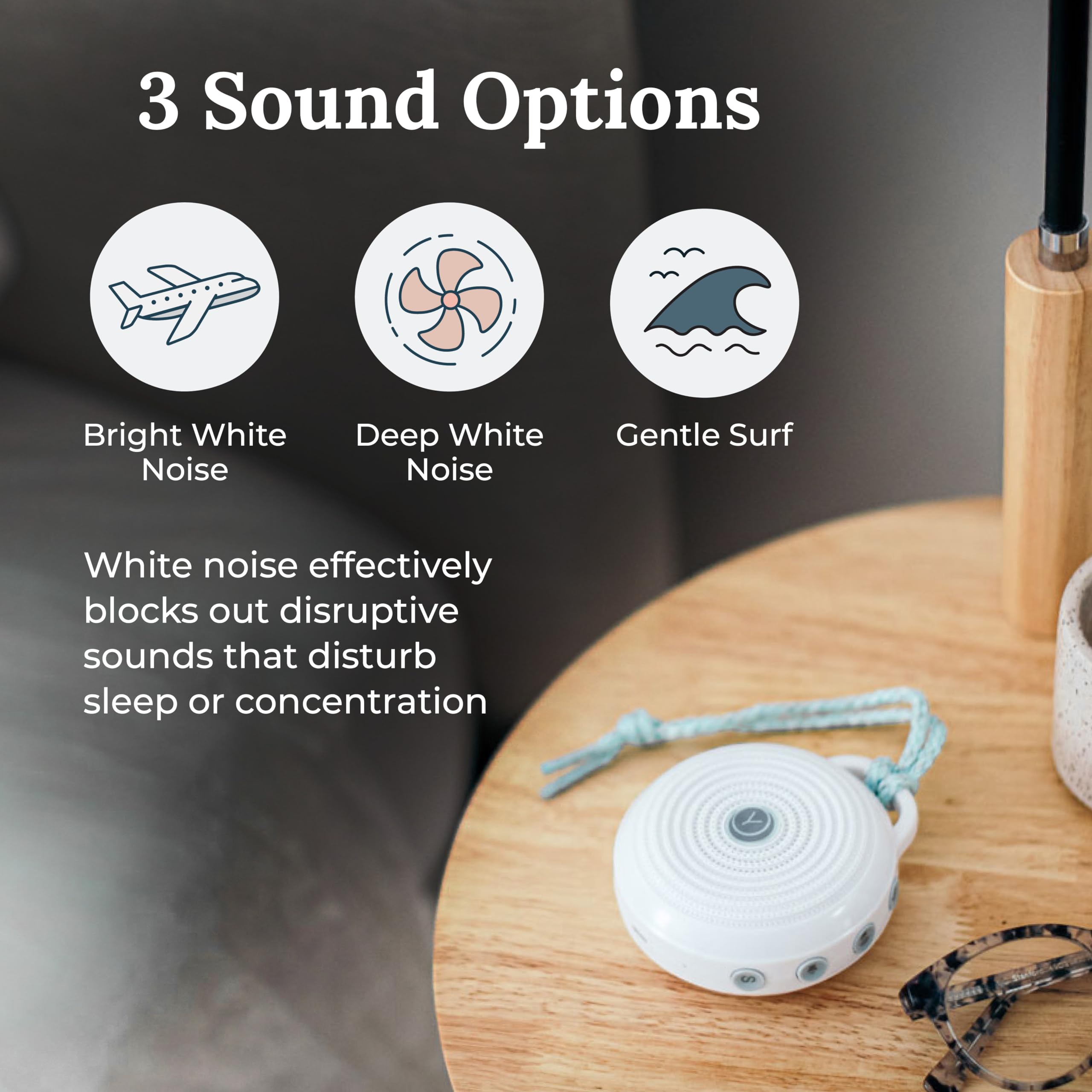 Yogasleep Rohm volume control shown for quiet to loud levels