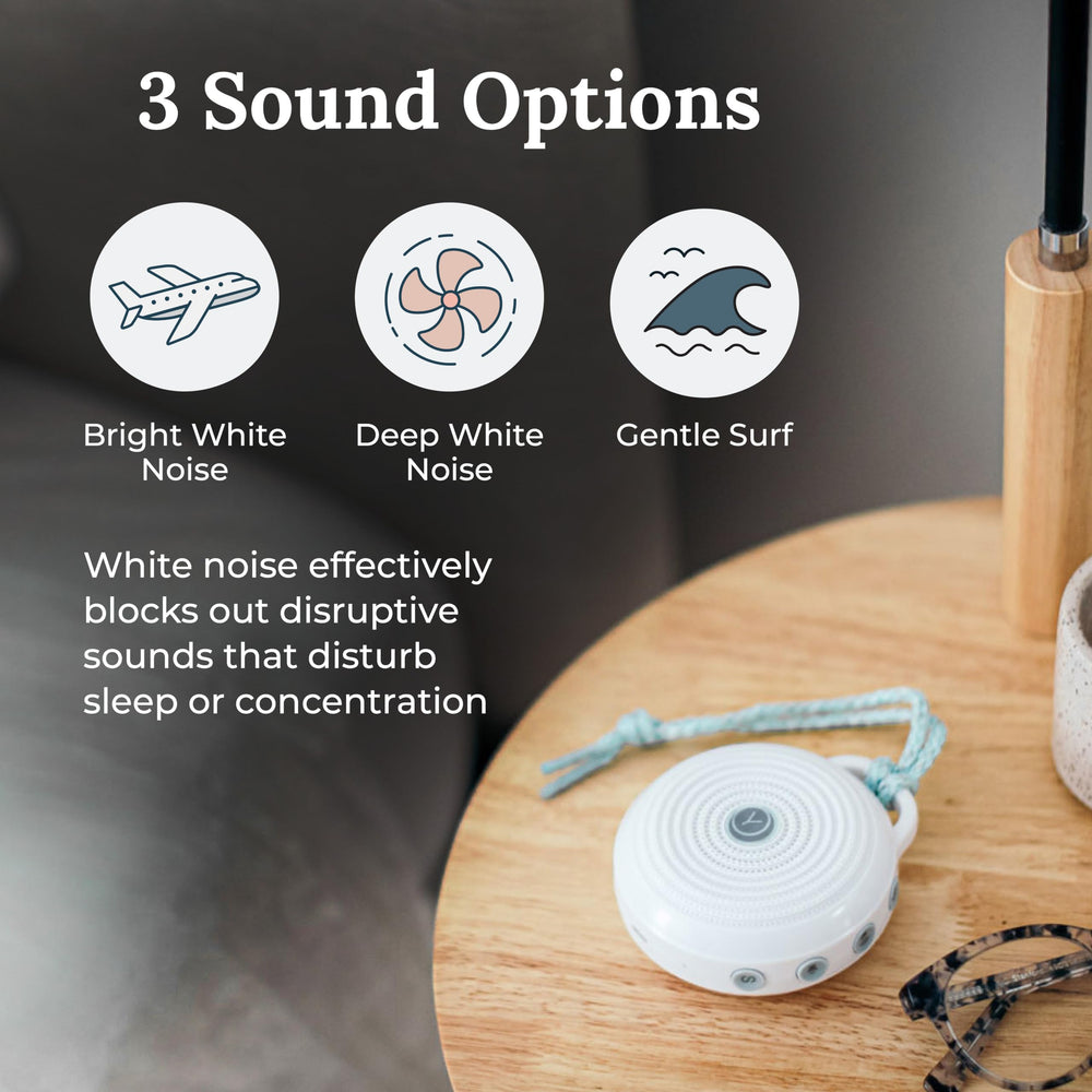 Yogasleep Rohm volume control shown for quiet to loud levels