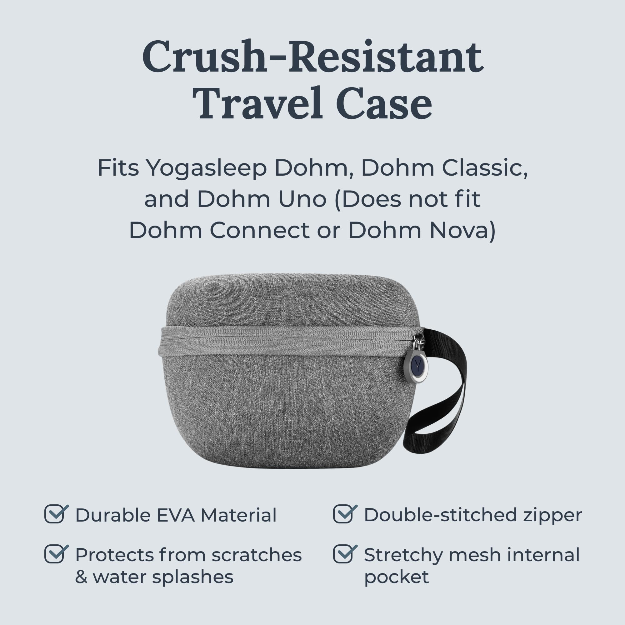 Yogasleep travel case for Dohm shows internal pocket for cables and accessories