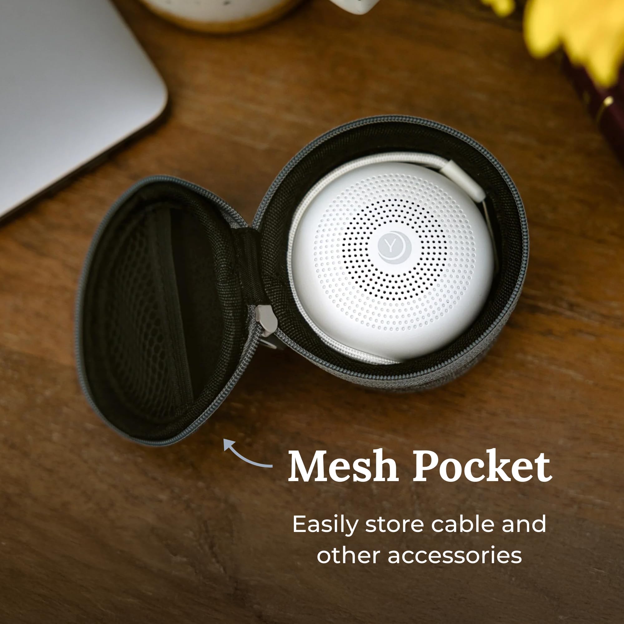 Double-stitched zipper on the Yogasleep Travel Mini case adds durability.