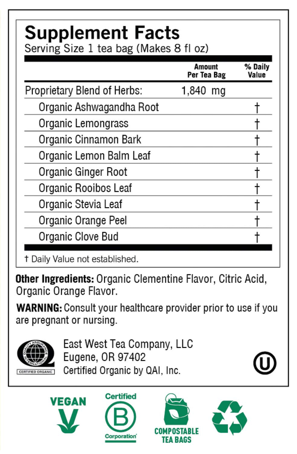YOGI TEA Sweet Clementine Stress Support packaging highlights organic, non-GMO quality.