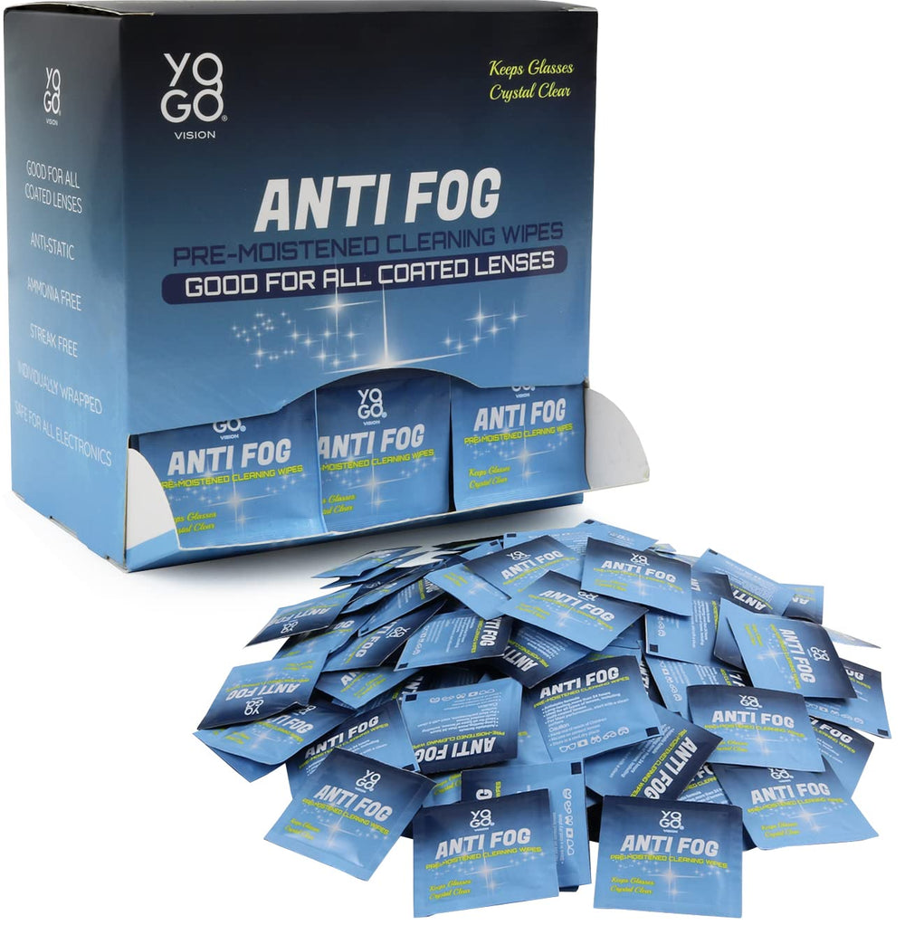 Yogo Vision anti fog wipes for glasses keep lenses clear on the go.