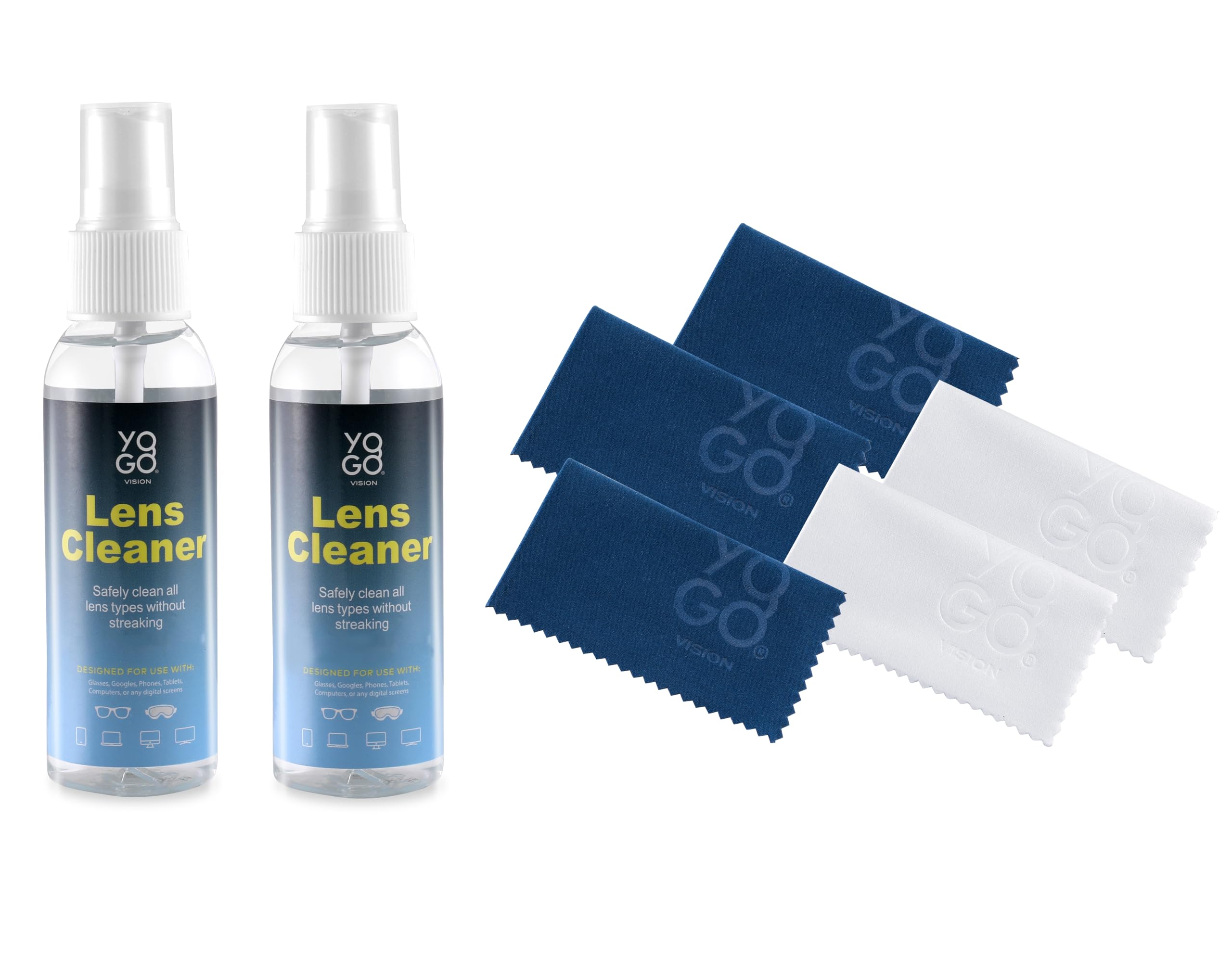 Yogo Vision lens cleaner spray bottle for streak-free cleaning of glasses.