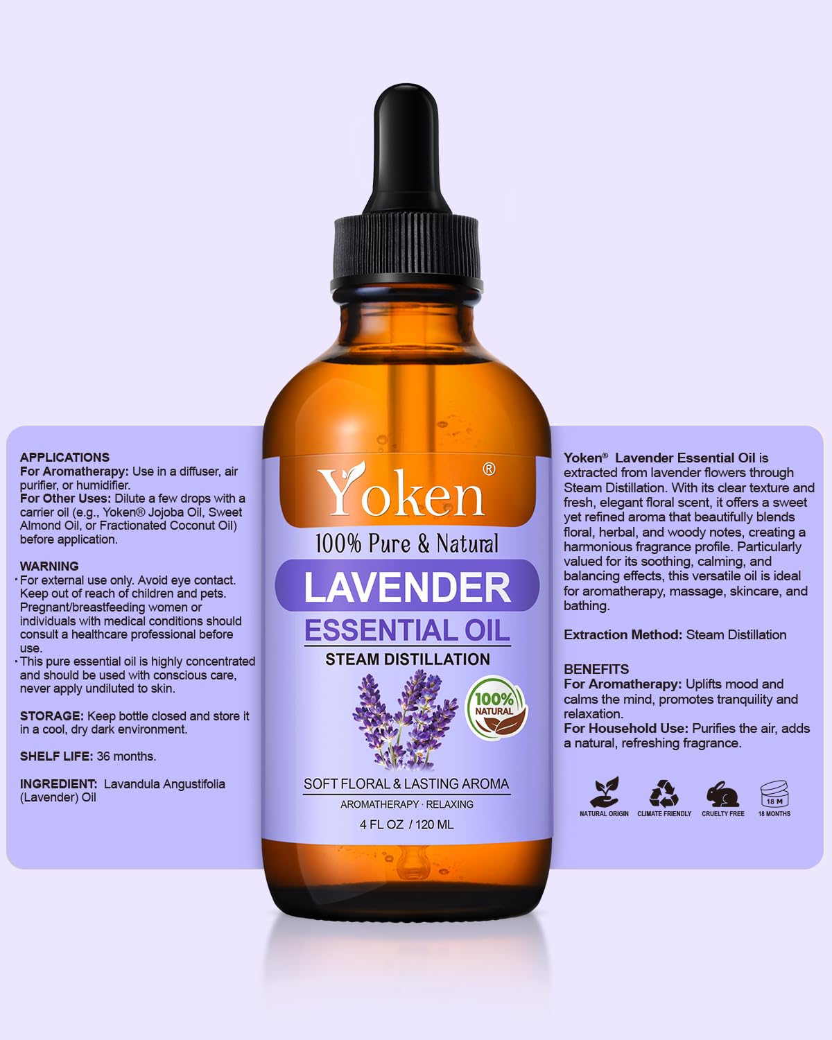 Yoken Lavender Oil packaging with glass dropper for premium application