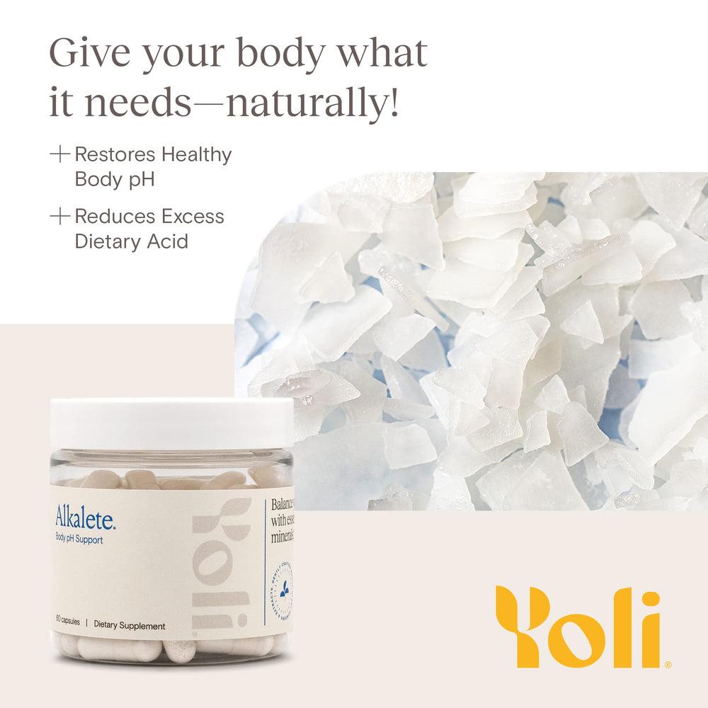 Yoli Alkalete capsules closeup emphasizing time-release minerals for hydration