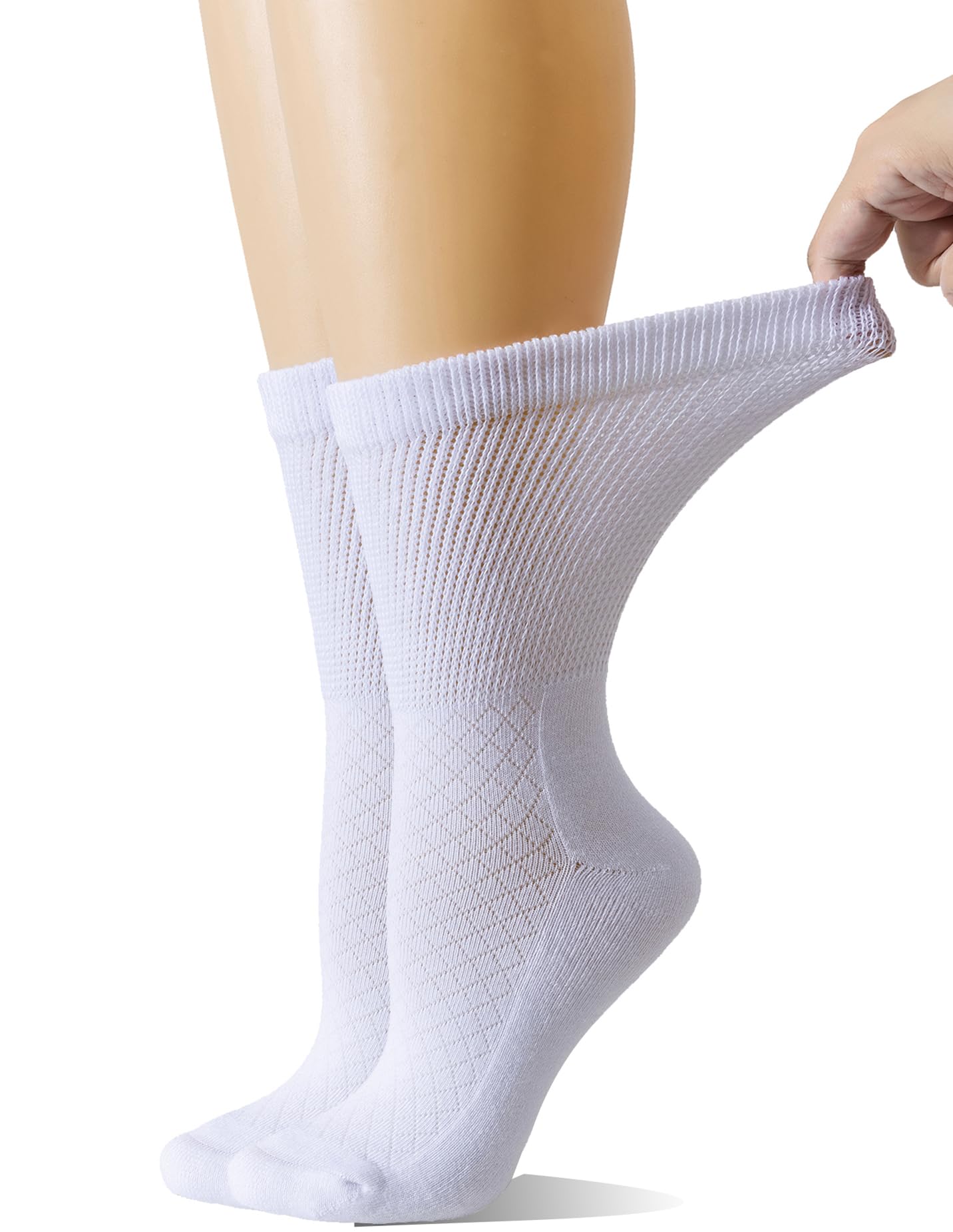 Yomandamor women's diabetic crew socks five-pair pack offering soft cotton comfort for sensitive feet.