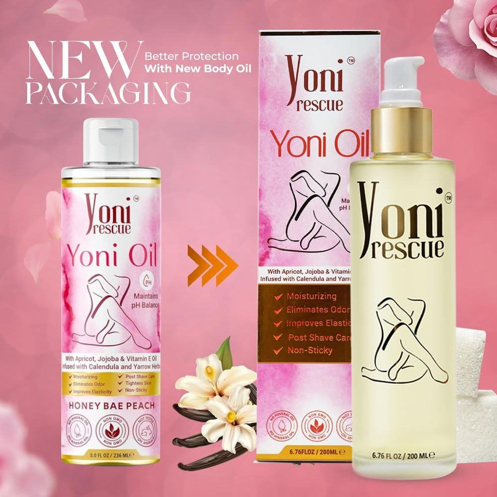 Yoni Rescue oil vanilla scent highlights gentle pampering.