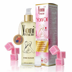 Yoni Rescue Yoni Oil in a 6oz bottle provides hydrating care for intimate skin