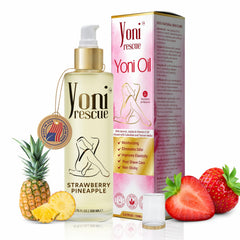 Yoni Rescue Yoni Oil bottle shows premium hydration for intimate skin.
