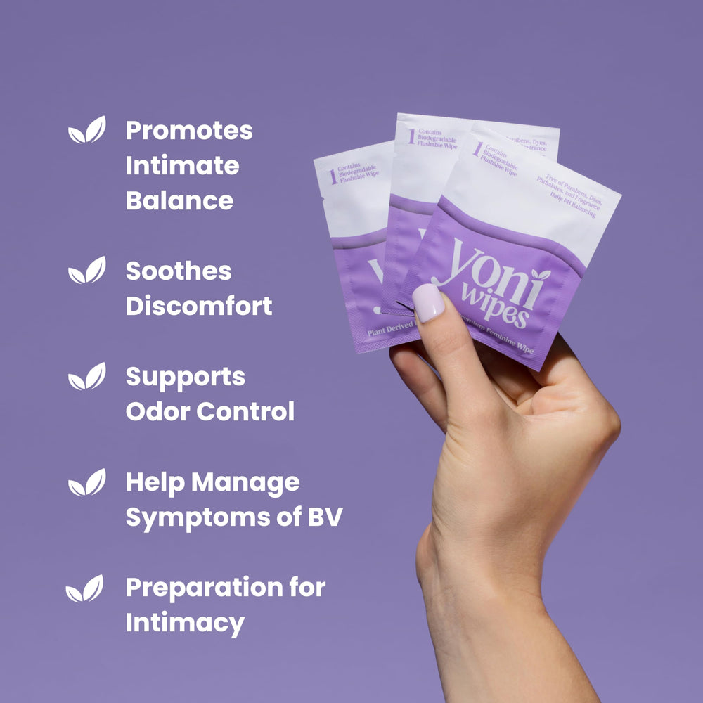 Yoni Wipes with Aloe Vera and Vitamin E for gentle cleansing.