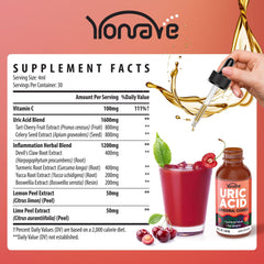 Yonrave liposomal uric acid drops label close-up highlighting natural botanicals.