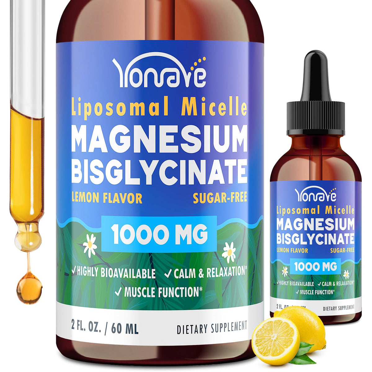 Yonrave Magnesium Bisglycinate Liquid bottle highlighting high absorption formula for sleep support