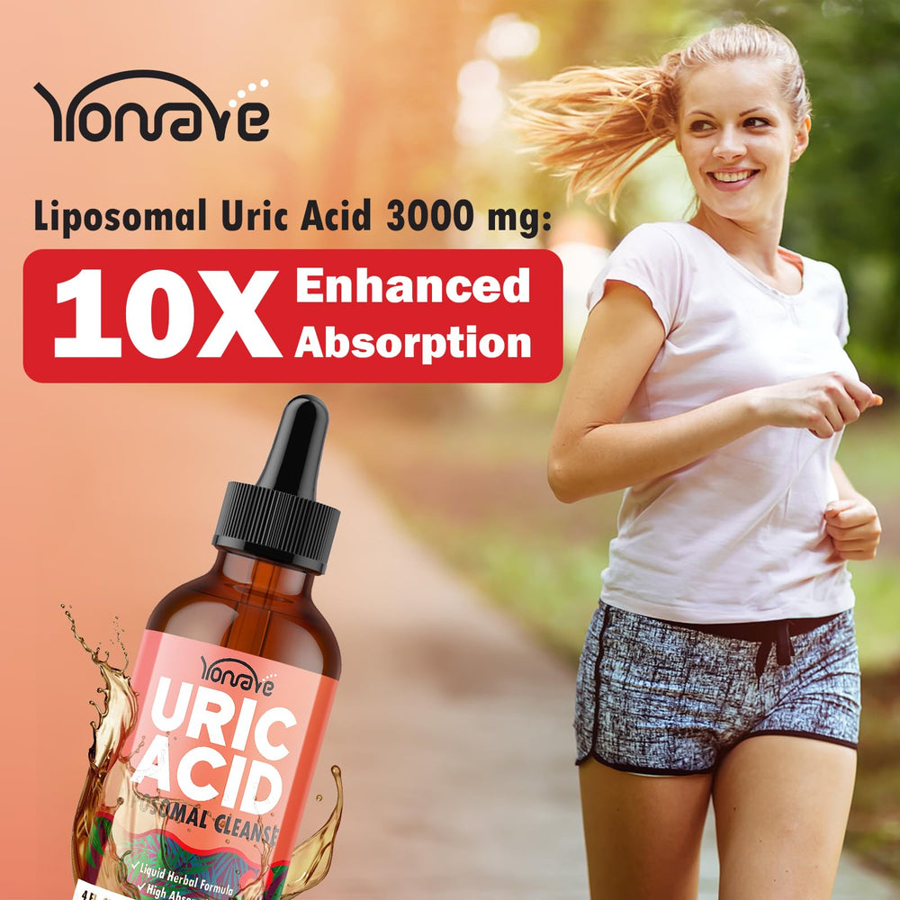 Yonrave uric acid drops ready for daily use in beverage or direct tongue application.