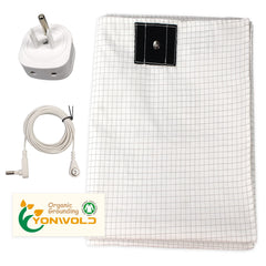 Yonwold grounding sheet with 10% silver fibers shown close-up for even conductivity.