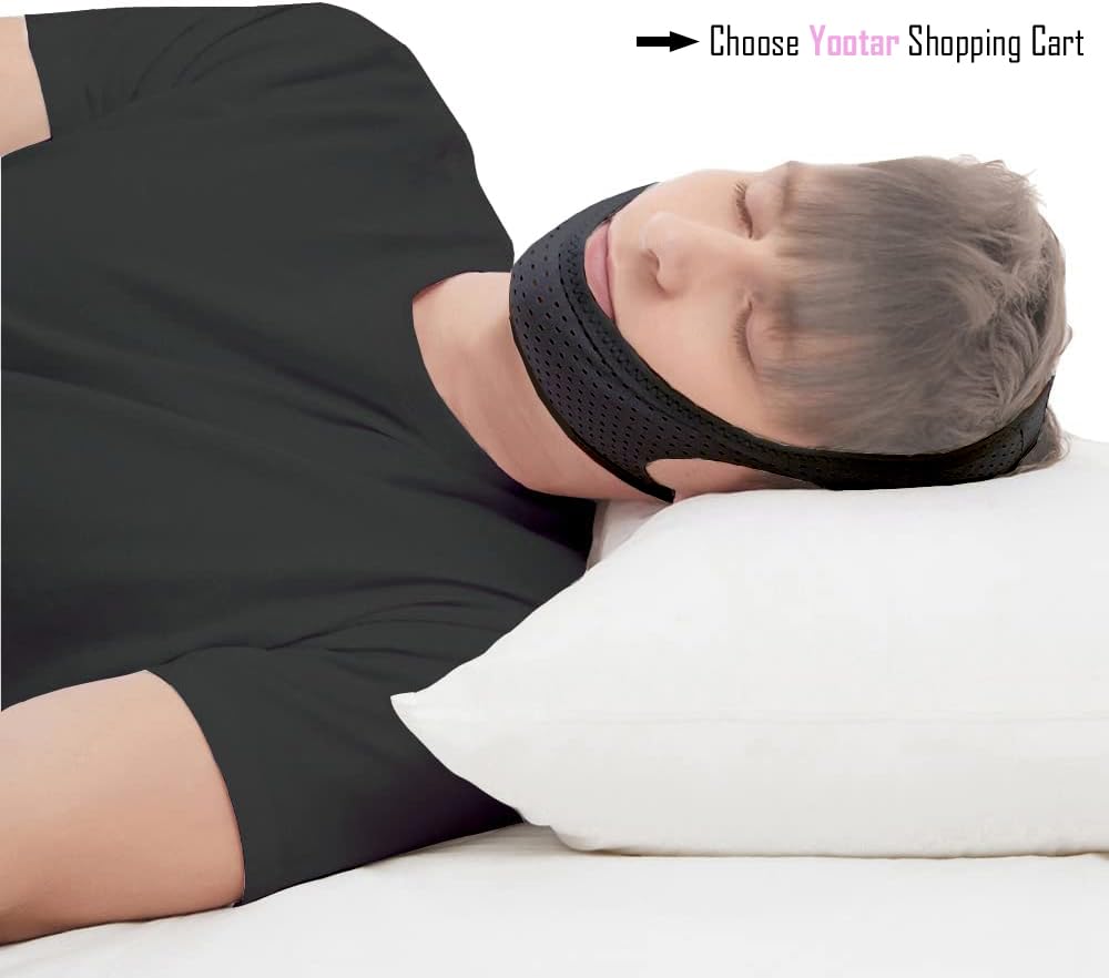 Yootar CPAP chin strap in use in bed for smoother sleep.