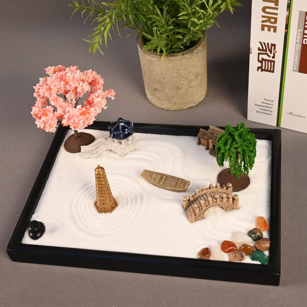 Yoquare Mini Zen Garden desk-use demonstrates practical workspace meditation.