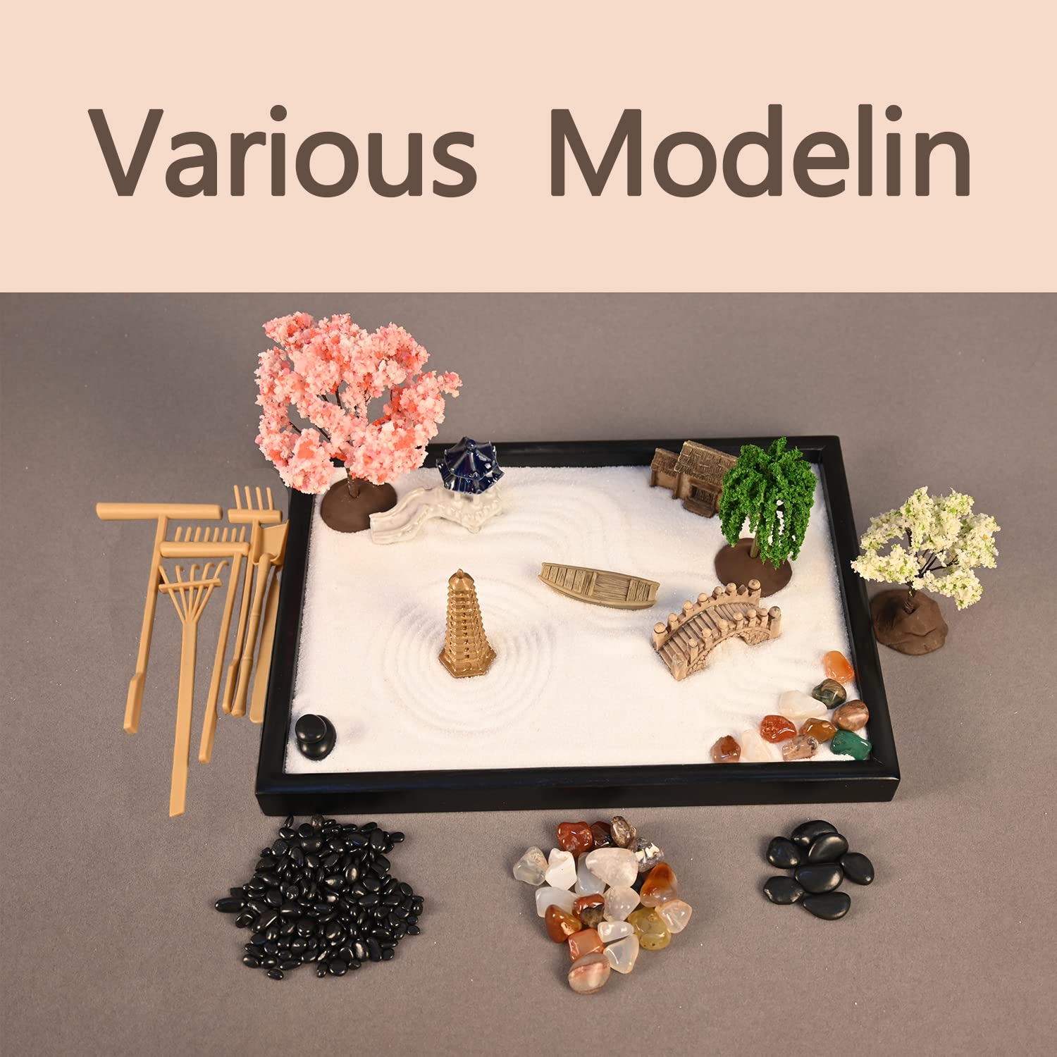 Yoquare Mini Zen Garden stones-closeup shows multicolor and black stones.
