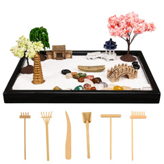 Yoquare Mini Zen Garden tray-top-view showing white sand for desk stress relief.
