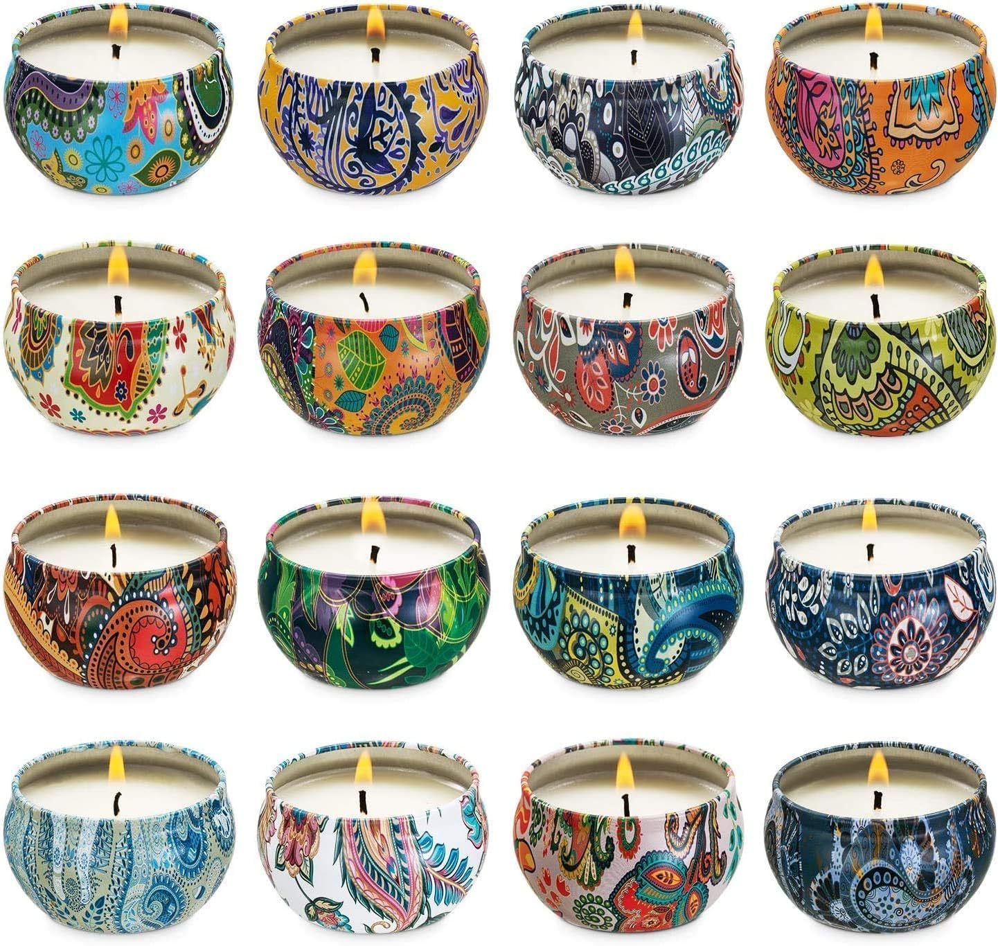 YOROXRG 16-pack travel tin candles creating cozy ambiance for any room