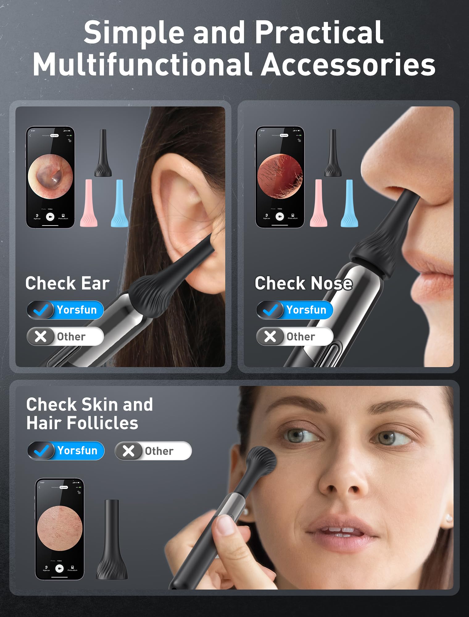 Yorsfun otoscope with light reveals ear canal and eardrum details