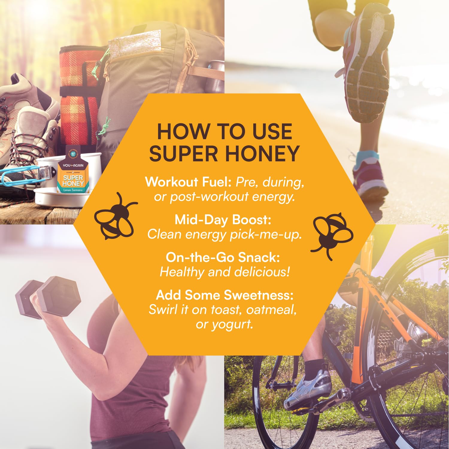 You Again Super Honey honey-salt flavor supports mid-workout fueling.