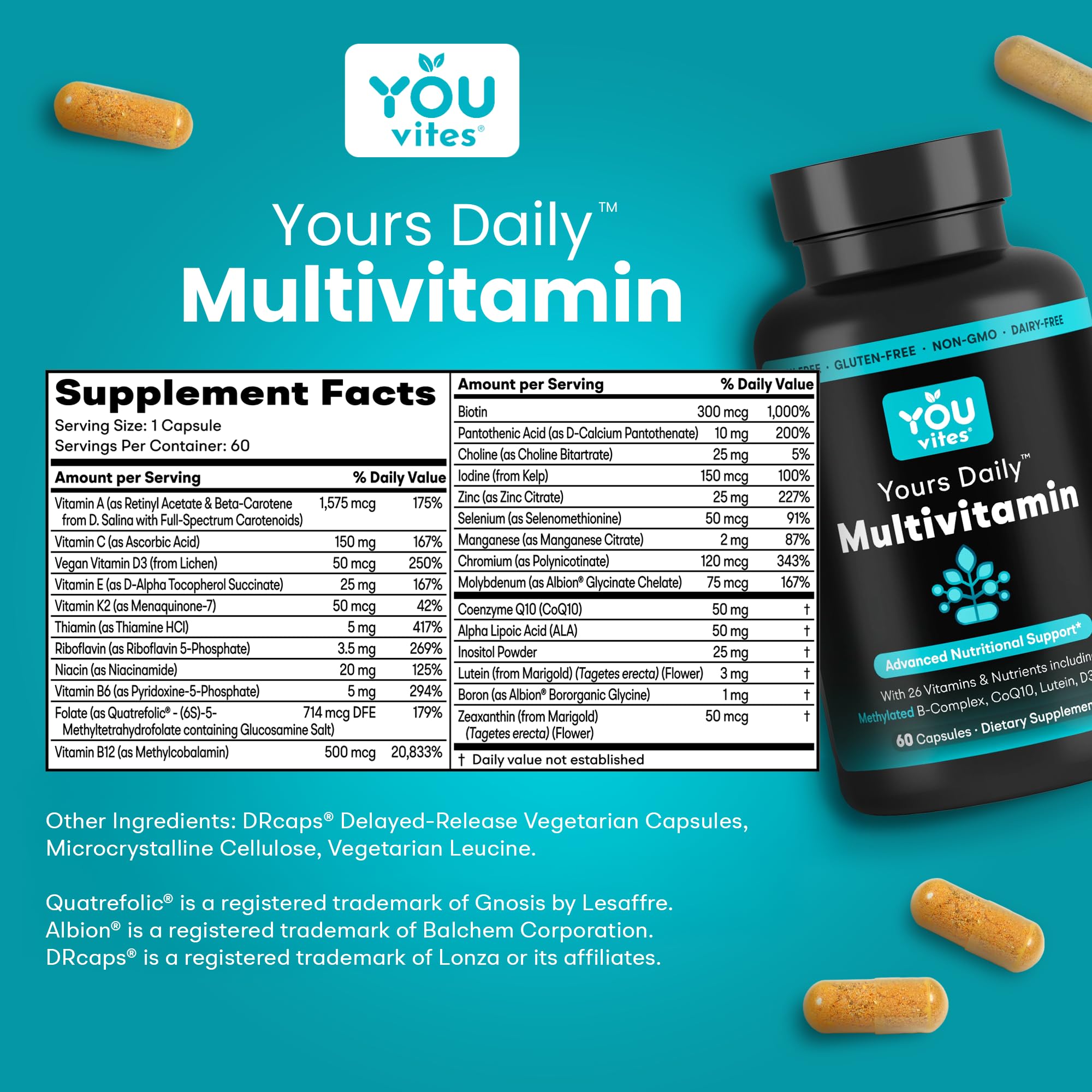 You Vites methylated multivitamin with CoQ10 and antioxidants for overall wellness.