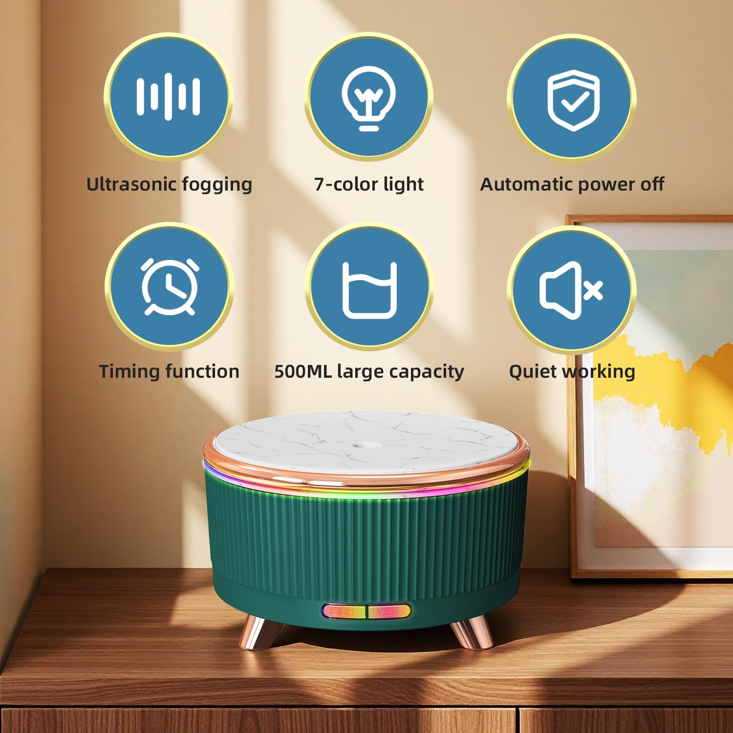 YOUENKITY diffuser with remote control for easy mist customization.